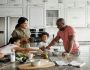 family making breakfast in the kitchen