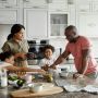 family making breakfast in the kitchen